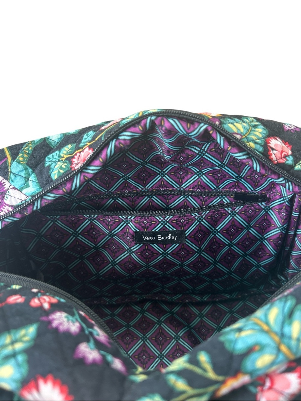 Vera Bradley Blue Quilted Floral Travel Satchel with Strap - Picture 7 of 7